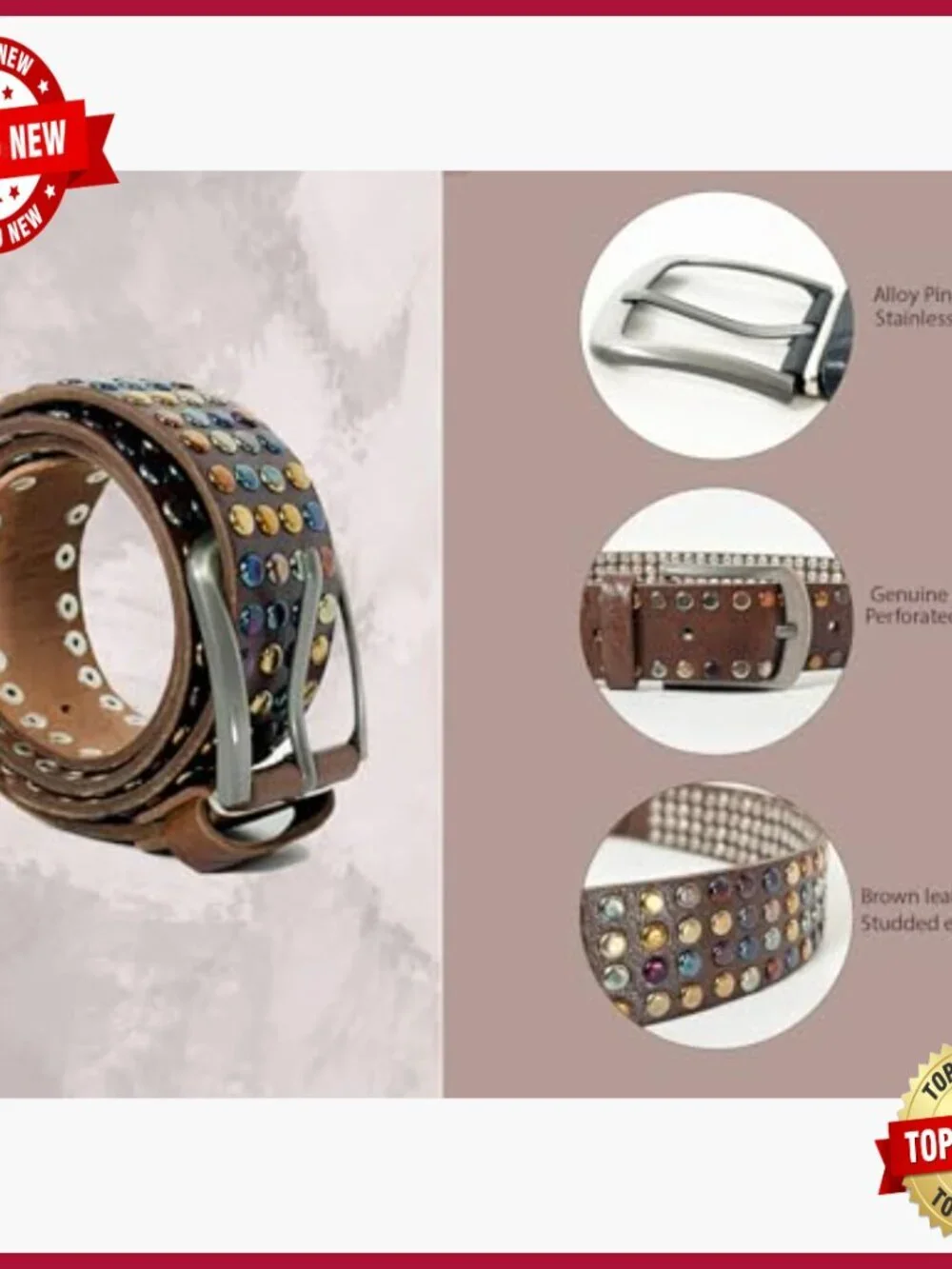 Studded Genuine Leather Belt – Adjustable Rock Style Unisex